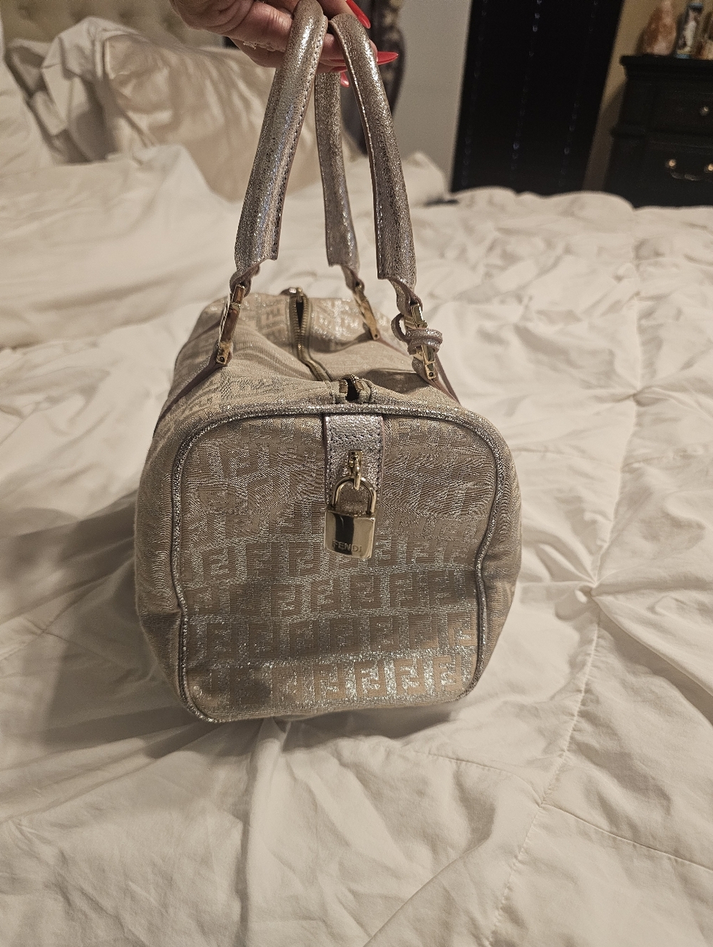 FENDI 2000-2010 Zucchino Canvas Shine Bauletto Forever Boston Bag - Picture 12 of 13